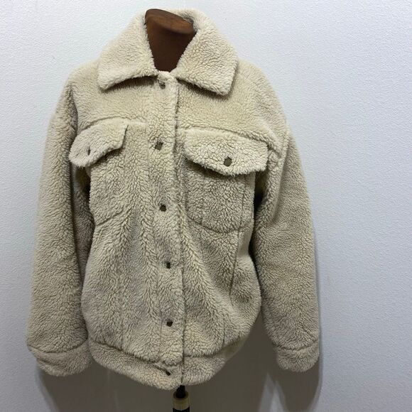 Free People Jackets & Blazers - Free People Teddy Bear Sherpa Snap Button Jacket Womens Size Medium